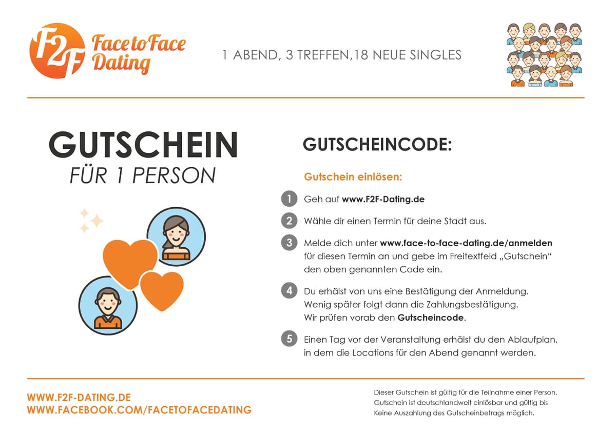 Gutschein Face to Face Dating